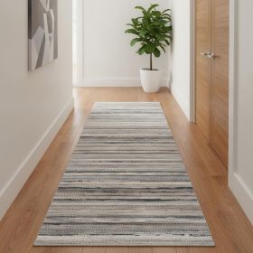 2' X 20' Blue And Beige Distressed Stripes Runner Rug
