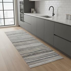 8' Blue Striped Runner Rug