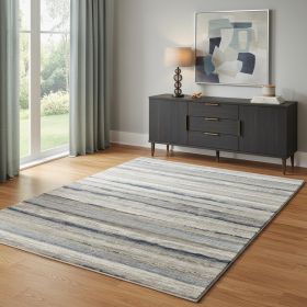 4' X 6' Blue And Beige Distressed Stripes Area Rug