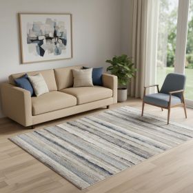 5' X 8' Blue And Beige Distressed Stripes Area Rug