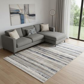 8' X 11' Blue And Beige Distressed Stripes Area Rug