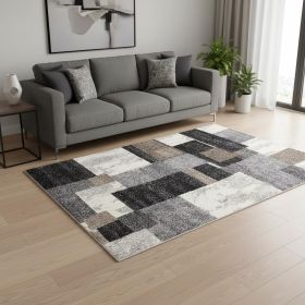 5' X 8' Gray Black and Brown Abstract Geometric Area Rug