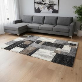 7' X 9' Gray Black and Brown Abstract Geometric Area Rug