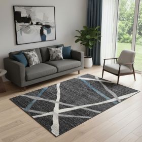 5' X 8' Distressed Black And Gray Abstract Area Rug