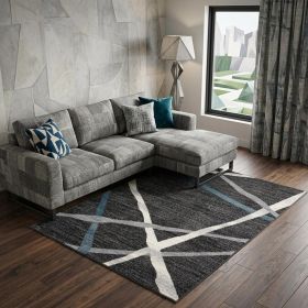 7' X 9' Distressed Black And Gray Abstract Area Rug