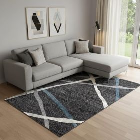 8' X 11' Distressed Black And Gray Abstract Area Rug