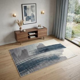4' X 6' White And Blue Abstract Strokes Area Rug