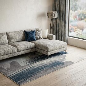 7' X 9' White And Blue Abstract Strokes Area Rug
