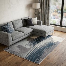 8' X 11' White And Blue Abstract Strokes Area Rug