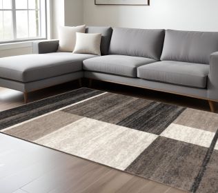 7' X 9' Brown And Beige Abstract Blocks Area Rug