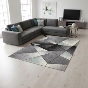 7' X 9' Grey Blue Geometric Area Rug