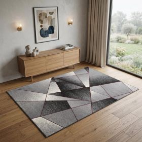 4' X 6' Grey Red Geometric Area Rug