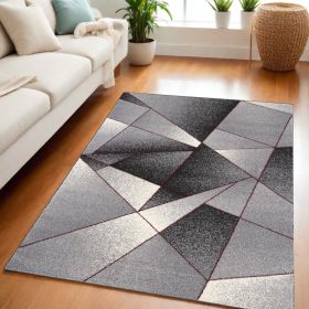 5' X 7' Grey Red Geometric Area Rug
