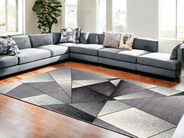 7' X 9' Grey Red Geometric Area Rug