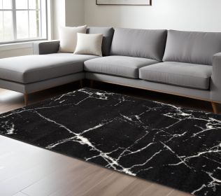7' X 9' Black And White Abstract Breakage Area Rug