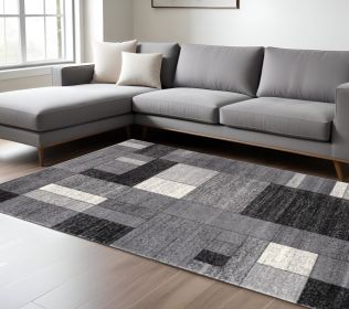 7' X 9' Gray Distressed Geometric Area Rug