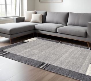 7' X 9' Gray Modern Bordered Area Rug