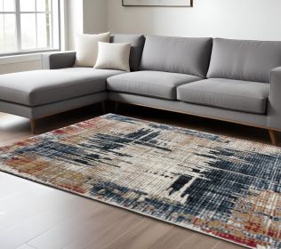 7' X 9' Blue And Ivory Abstract Area Rug