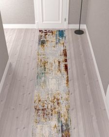 13' Runner Beige And Ivory Abstract Runner Rug
