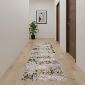 20' Beige And Ivory Abstract Runner Rug
