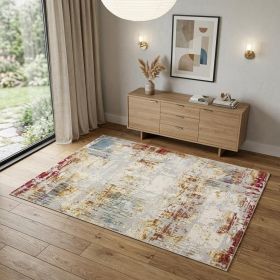 4' X 6' Abstract Beige And Gold Modern Area Rug