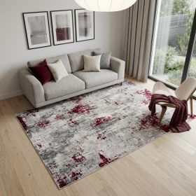 5' X 7' Red and Gray Abstract Area Rug