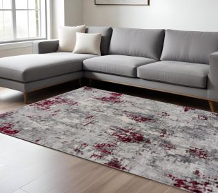 8' X 10' Red and Gray Modern Abstract Area Rug