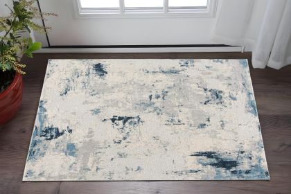 3' X 5' Blue And Ivory Abstract Strokes Area Rug