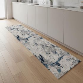 8' Blue Abstract Dhurrie Runner Rug