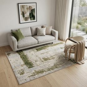 5' X 7' Green Abstract Dhurrie Area Rug