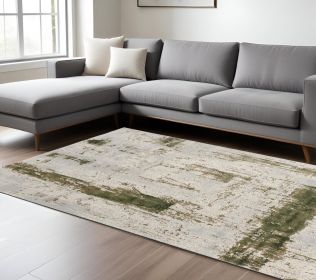 6' X 9' Green Abstract Dhurrie Area Rug