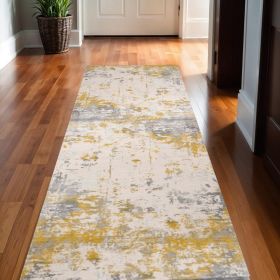 13' Runner Gold Abstract Dhurrie Runner Rug