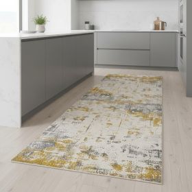 8' Gold Abstract Dhurrie Runner Rug
