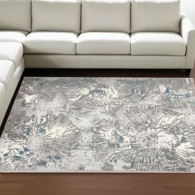 7' X 10' Blue Abstract Circular Motifs Area Rug
