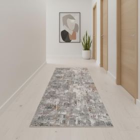 2' X 10' Gray And Ivory Abstract Runner Rug