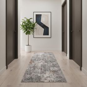 2' X 13' Gray And Ivory Abstract Runner Rug