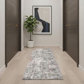 2' X 15' Gray And Ivory Abstract Runner Rug