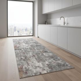 2' X 8' Gray And Ivory Abstract Runner Rug