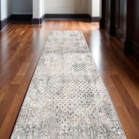 2' X 10' Gray And Ivory Distressed Runner Rug