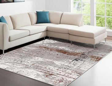 7' X 10' Gray And Brown Abstract Scraped Area Rug