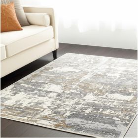 5' X 8' Beige And Gray Distressed Area Rug