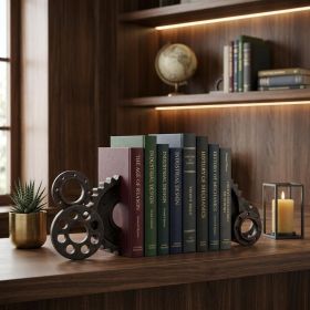 Matte Black Industrial Cogs Bookends