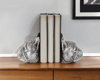 Antiqued Silver Pug Shaped Bookends