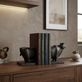 Black Cast Aluminum Bull Bookends