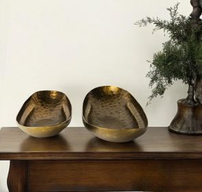 Set Of Two Gold Boat Shaped Hammered Bowls