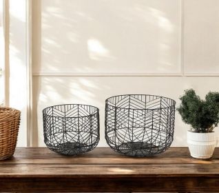 Set Of Two Black Metal Wire Chevron Bowls