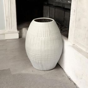 Petite White Embossed Stripes Ceramic Vase