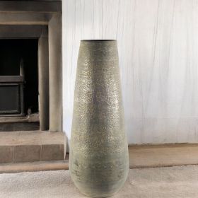 39" Rustic Gray And Gold Textured Ceramic Floor Vase
