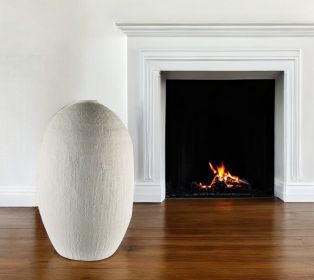 32" Narrow White Textured Ceramic Vase