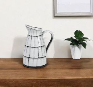 10" White And Black Artisan Glaze Ceramic Pitcher